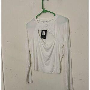Fashion Nova White Cut-Out Long Sleeve Top